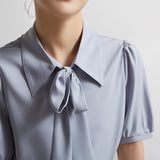 Bow-knot Collar Puff Sleeve Short-sleeved Shirt