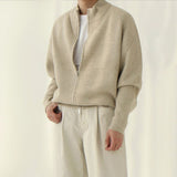 Loose Stand Collar Zip Knit Cardigan