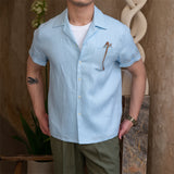 Men's Summer Cuban Collar Vintage Elegant Business Short Sleeve Shirt