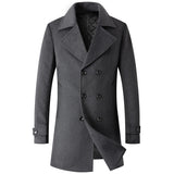 Men's Elegant British Double Breasted Lapel Mid Length Coat