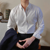 Men's Square Collar Solid Color Long Sleeve Shirt