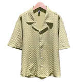 Casual Solid Color Cuban Collar Plaid Short Sleeve Shirt