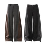 Colorblock Loose Wool Wide-leg Pants