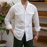 Men's Retro Slim Fit Cuban Collar Cotton and Linen Long Sleeve Shirt