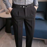 Men's Casual British Slim Elastic Belt Trousers