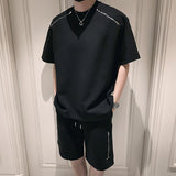 Summer Casual Multi-zipper Short-sleeve T-shirt Shorts Suit