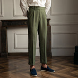 Mens Business Casual High Waisted Pants Retro Slim Fit Dress Pants