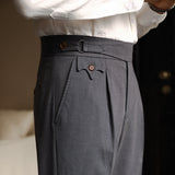 Men's British Casual High Waist Trousers Straight Leg Business Suit Pants