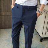 Men's Solid Color Casual Straight Leg Business British Slim Pants