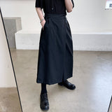 Men's Summer Black Casual Loose Fake Two-piece Wide Leg Pants