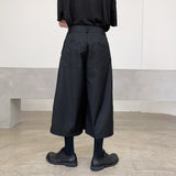 Men's Summer Black Casual Loose Fake Two-piece Wide Leg Pants