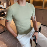 Men's Summer Slim Waffle Round Neck Solid Color T-Shirt