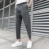 Men's Solid Color Casual Slim Fit Nine Point Trousers