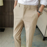 Men's Solid Color Casual Straight Leg Business British Slim Pants