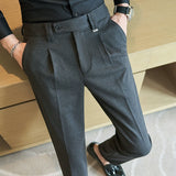 Striped Slim-fit Woolen Trousers