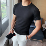 Men's Summer Slim Waffle Round Neck Solid Color T-Shirt