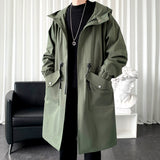 Men's Winter Casual Hooded Long Sleeved Mid Length Coat