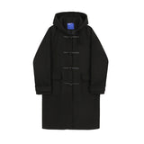 Horn Button Hooded Lapel Woolen Windbreaker