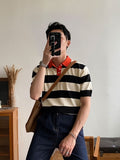 Summer Simple Striped Lapel Polo Shirt Hit Color Casual Business Short-sleeved T-shirt