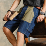 Retro Straight Color Contrast Denim Shorts