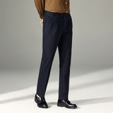 Men's Business High Waist Pants Casual Double Pleated Straight Trousers