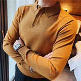 Slim Fit Men's Fashionable Lapel Solid Color Bottoming Shirt