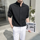 Men's Loose Three-quarter Sleeves Stand Collar Casual Shirt