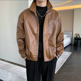 Men's Leather Casual Stand Collar Jacket