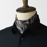 Mens Retro Cashew Flower Black Background Brown Silk Scarf