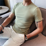 Men's Summer Slim Waffle Round Neck Solid Color T-Shirt