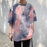 Men's Loose Tie Dye Round Neck Casual Color Matching Short Sleeve T-Shirt