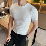 Men's Summer Slim Waffle Round Neck Solid Color T-Shirt