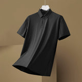 High Elastic Ice Silk Striped Loose POLO Shirt