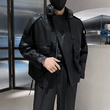 Men's Black Casual Slim Long Sleeve Pu Leather Jacket