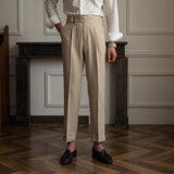 Mens Business Casual High Waisted Pants Retro Slim Fit Dress Pants