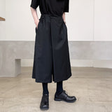 Men's Summer Black Casual Loose Fake Two-piece Wide Leg Pants