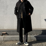 Horn Button Hooded Lapel Woolen Windbreaker