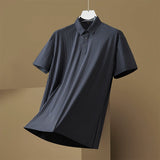 High Elastic Ice Silk Striped Loose POLO Shirt