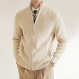 Men's Autumn Business Retro Zipper Stand Collar Jacket Long Sleeve Bottoming Cardigan