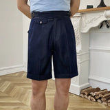 Mens Retro Breathable High Waist Casual Shorts