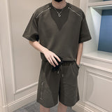 Summer Casual Multi-zipper Short-sleeve T-shirt Shorts Suit