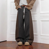 Colorblock Loose Wool Wide-leg Pants