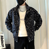 Men's Casual Stand Collar Printed Loose Jacket