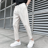 Men's Solid Color Casual Slim Fit Nine Point Trousers