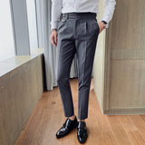 Men's Slim Fit Dress Pants Casual British Vintage High Waisted Pants