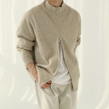 Loose Stand Collar Zip Knit Cardigan