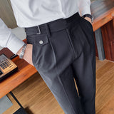 Men's Slim Fit Dress Pants Casual British Vintage High Waisted Pants