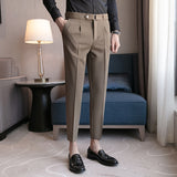 Men's Casual British Slim Elastic Belt Trousers