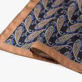 Mens Retro Cashew Flower Black Background Brown Silk Scarf