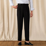 Mens Casual Retro High Waist Suit Trousers